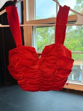 Ruby Rox Red Ruched Velvet Crop Top